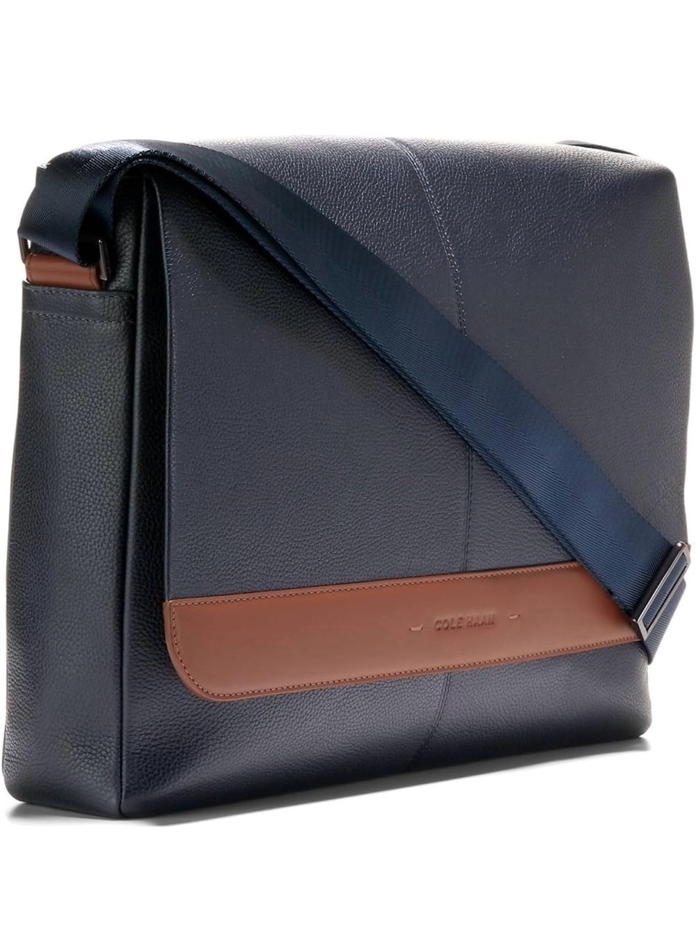 Cole Haan Navy and Brown Leather Crossbody Messenger - Picture 2 of 5
